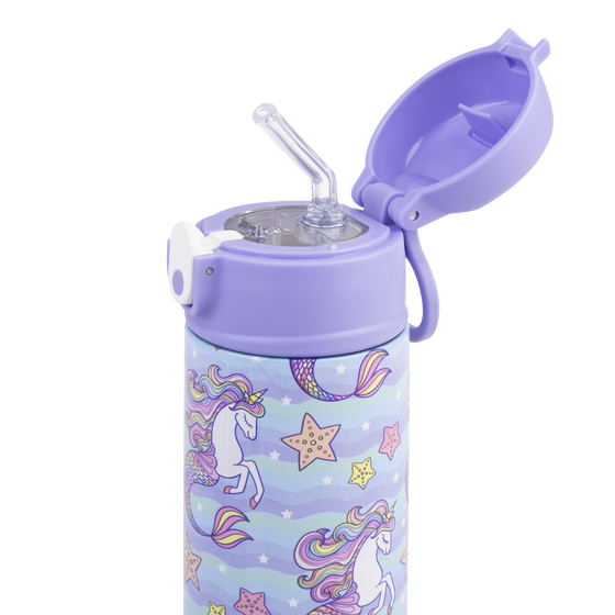 Oasis stainless steel double wall insulated kids drink bottle 550ml mermaid unicorn with sipper straw