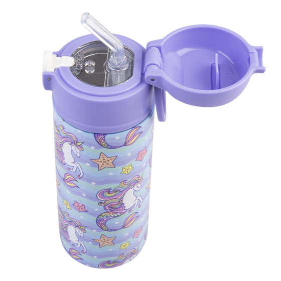 Oasis stainless steel double wall insulated kids drink bottle 550ml mermaid unicorn with sipper straw