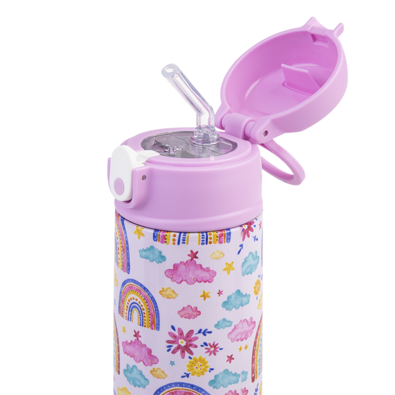 Oasis stainless steel double wall insulated kids drink bottle 550ml rainbow sky with sipper straw