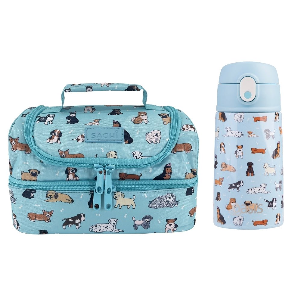Sachi Insulated Double Decker Lunch Bag & Kids Drink Bottle 400ml - Puppy Dogs - BentoBliss