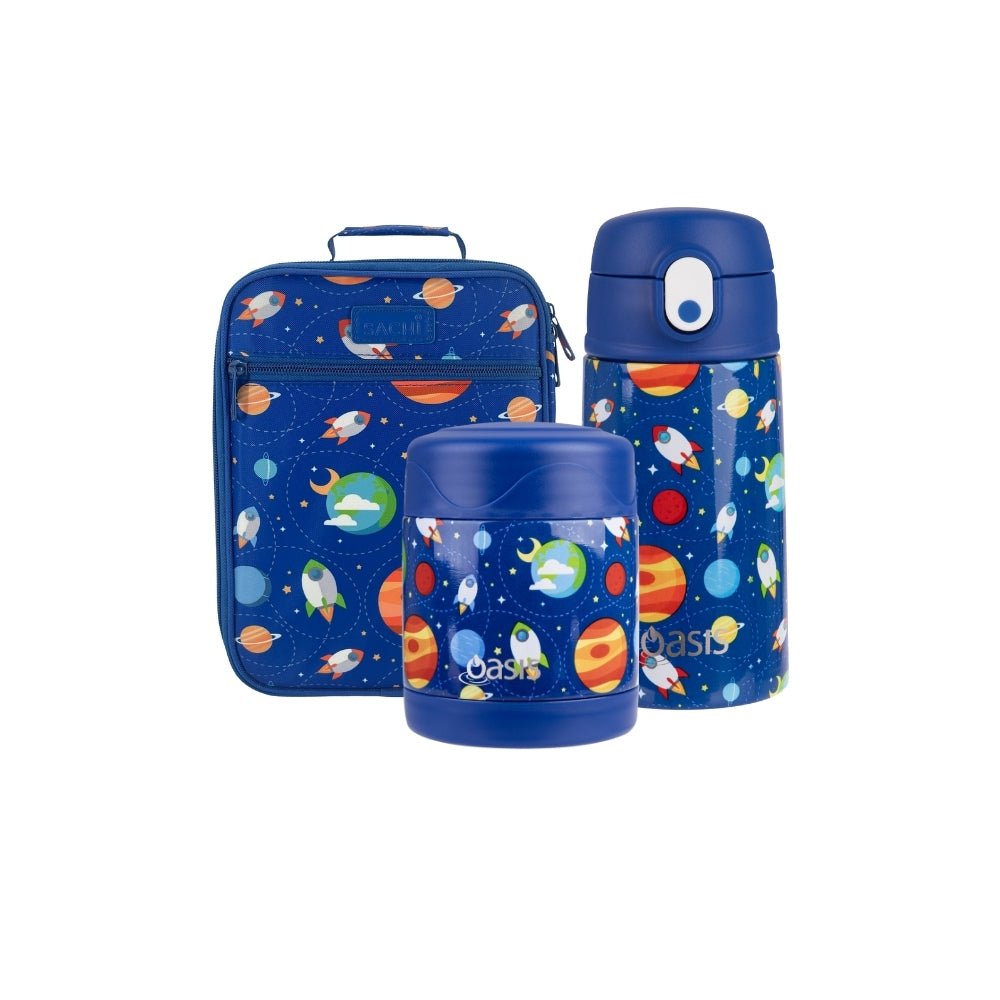 Sachi Insulated Lunch Bag, Food Jar & Bottle Bundle - Outer Space - BentoBliss