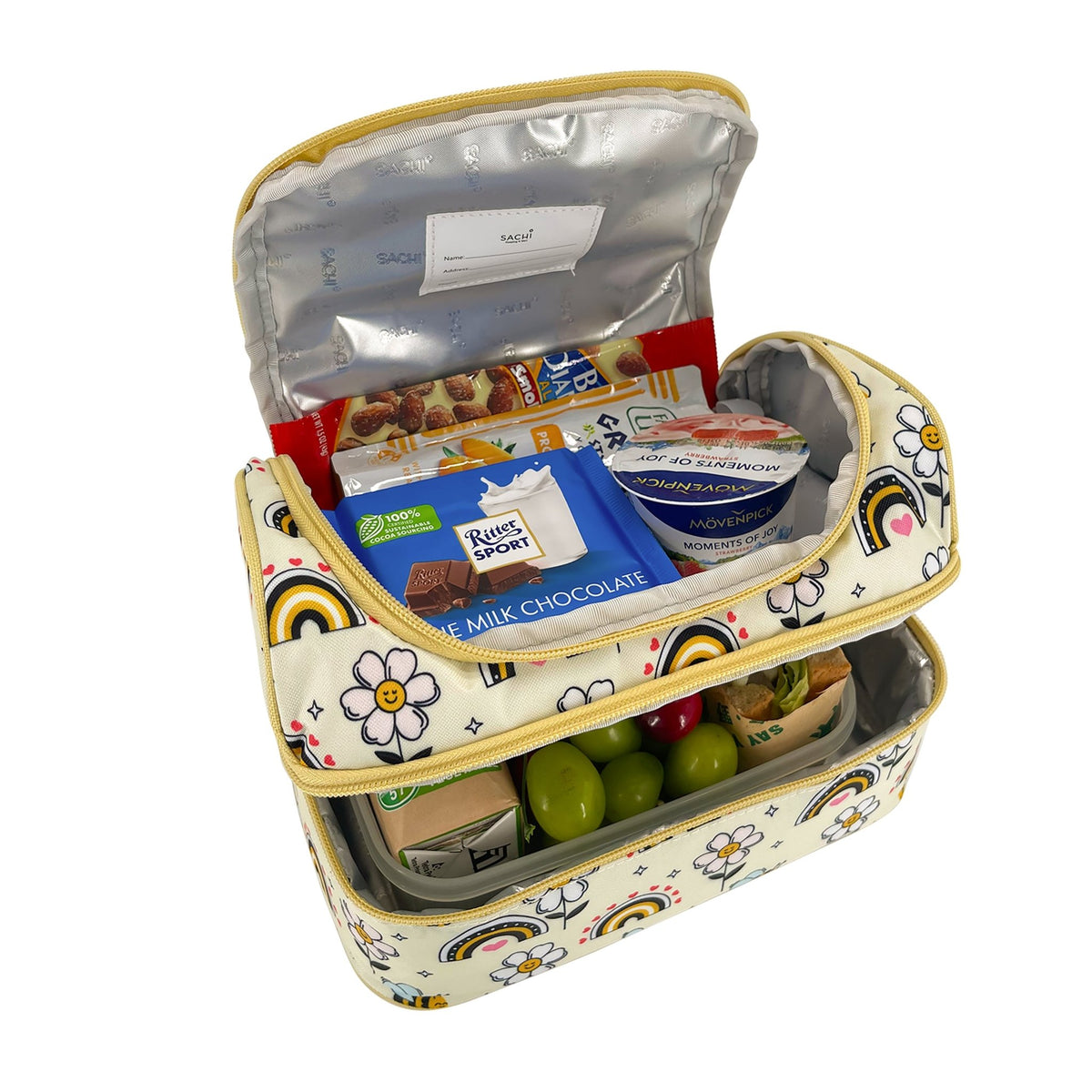 Sachi Insulated Double Decker Lunch Bag & Kids Drink Bottle 400ml - Busy Bees - BentoBliss