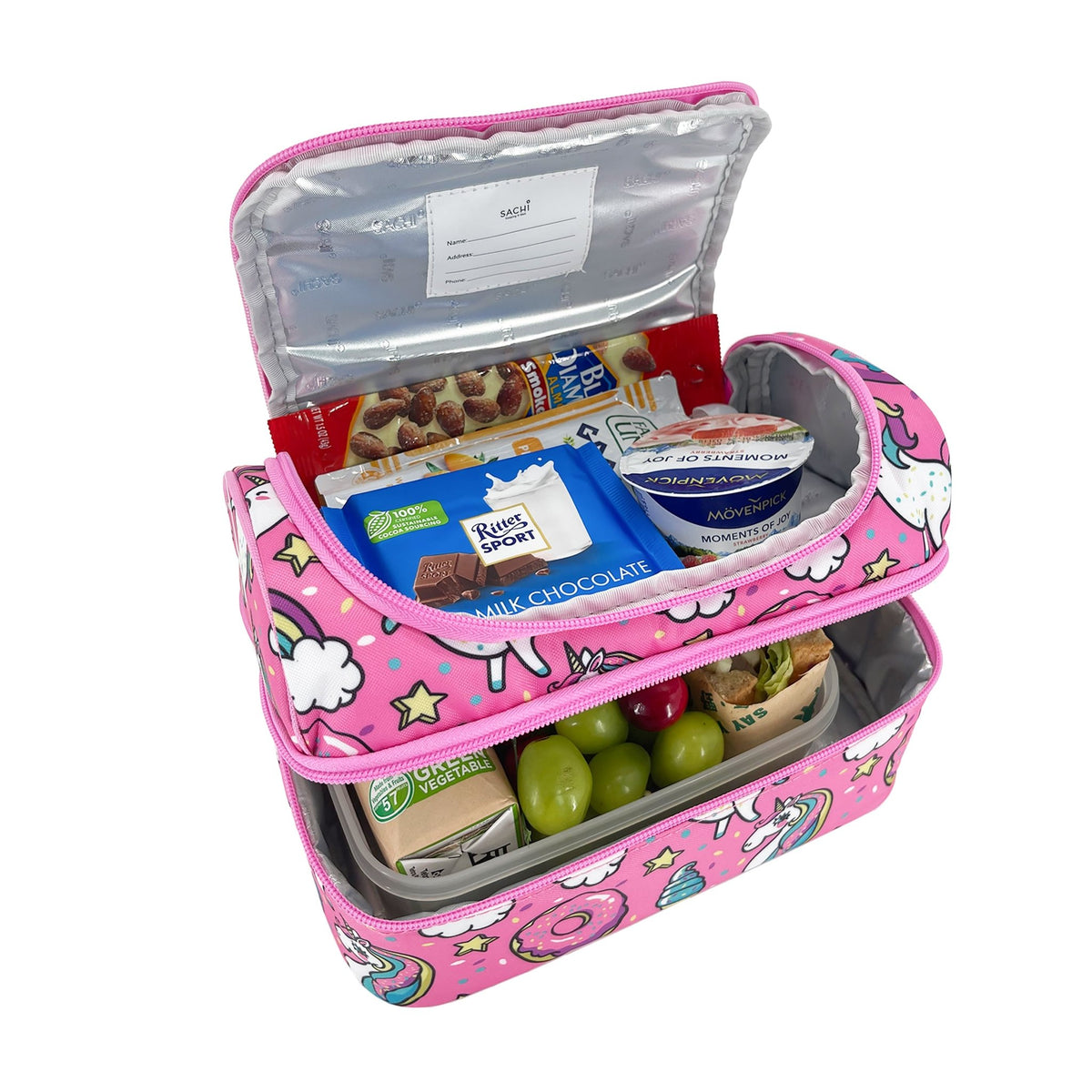 Sachi Insulated Double Decker Lunch Bag & Kids Drink Bottle 400ml - Unicorns - BentoBliss