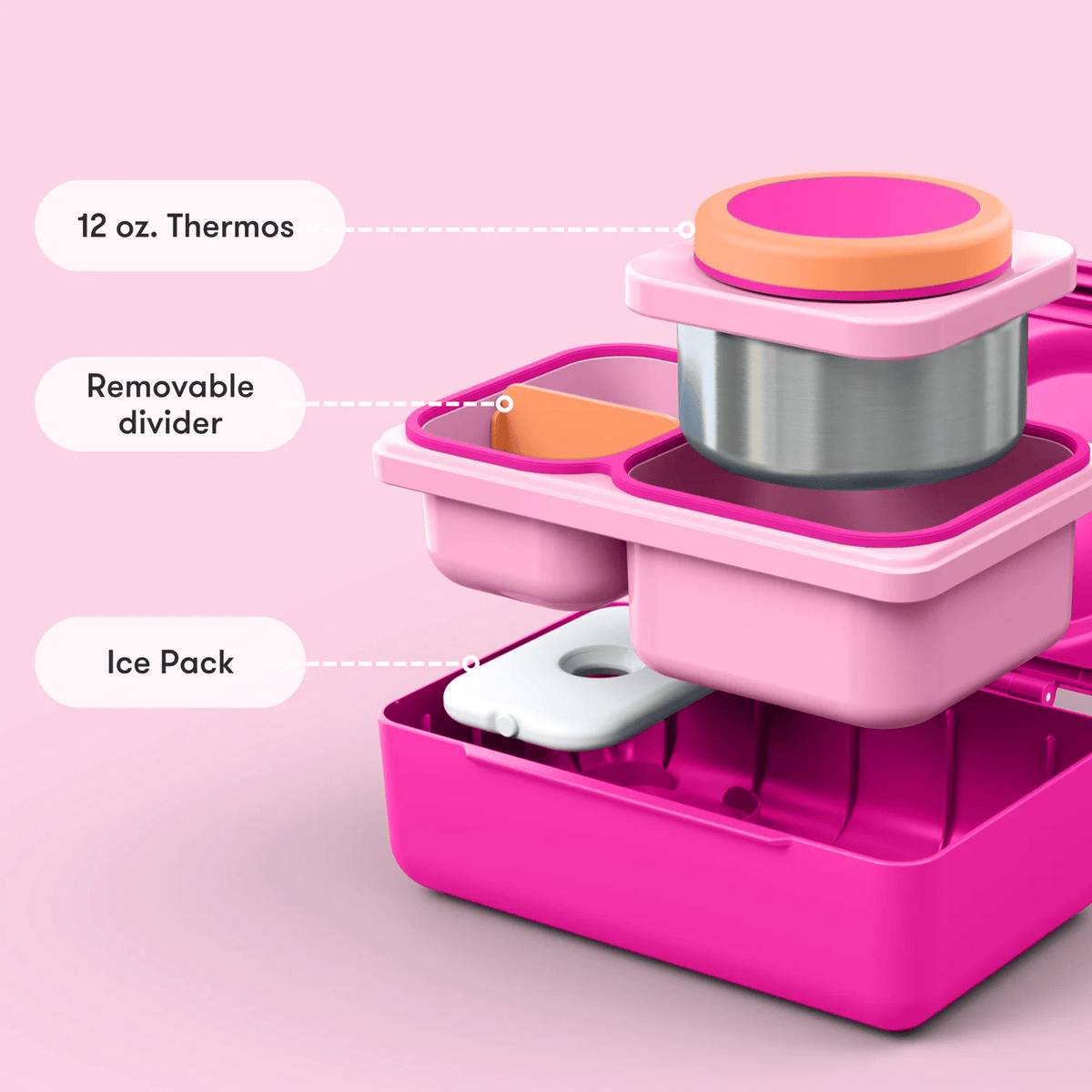 Omiebox Up Hot & Cold Kids Lunch Box - Pop Pink - BentoBliss