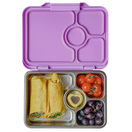 Purple stainless steel bento box with leakproof compartments