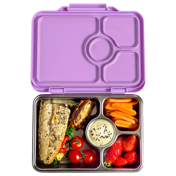 Purple stainless steel bento box with leakproof compartments