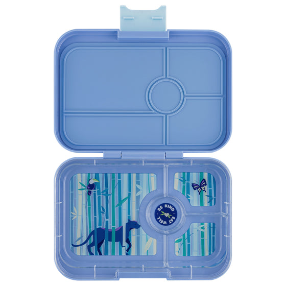 Leakproof blue bento box with four compartments