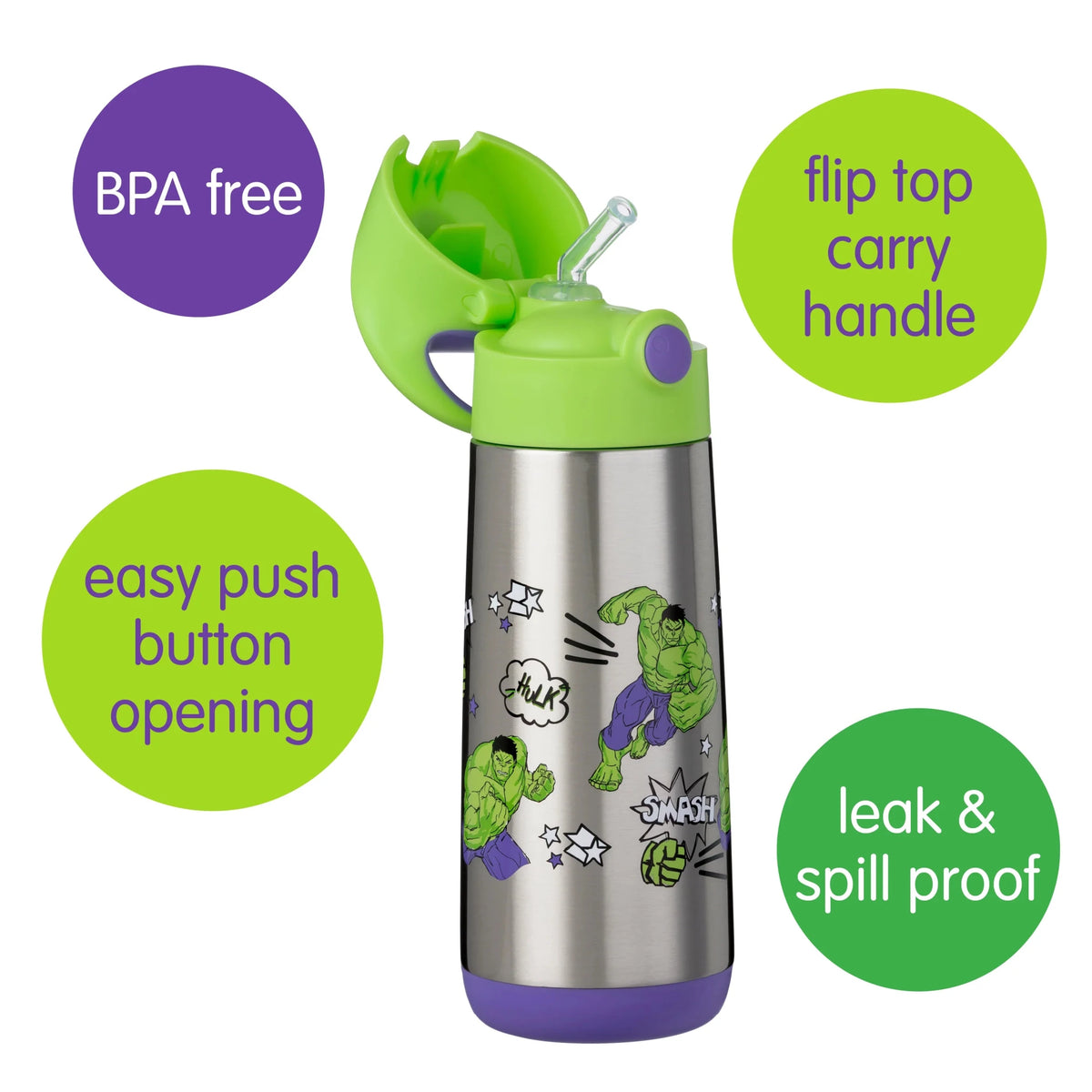 B.Box Insulated Drink Bottle 500ml - Hulk Marvel Hulk- BentoBliss