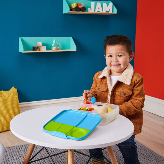 Kid Sitting on Stool With BBox Lunchbox Large Open