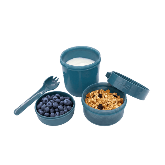 Melii Luxe Yoghurt Or Salad On The Go With Spoon 780ml Blue Open containers- BentoBliss
