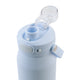 Oasis Ceramic Lined Stainless Steel Capri Drink Bottle 750ml powder blue close-up with open sip lid, clear flip cover, button lock and side strap mount.