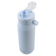 Oasis Ceramic Lined Stainless Steel Capri Drink Bottle 750ml powder blue high-angle view with open clear flip lid, drinking spout and side carry handle.