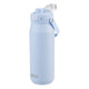 Oasis Ceramic Lined Stainless Steel Capri Drink Bottle 750ml powder blue angled front view with open flip lid, raised spout and side carry handle.