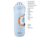 Oasis Ceramic Lined Stainless Steel Capri Drink Bottle 750ml powder blue feature diagram showing leakproof cap, pour-through spout, carry handle and insulated ceramic-lined construction.