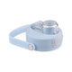 Oasis Ceramic Lined Stainless Steel Capri Drink Bottle 750ml powder blue lid close-up with clear leakproof cap, push-button release and soft carry handle.