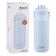 Oasis Ceramic Lined Stainless Steel Capri Drink Bottle 750ml powder blue bottle displayed with matching retail box, clear cap and triple wall packaging badge.