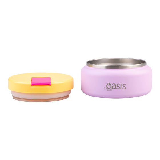 Oasis Insulated Food Flask 230ml Bubblegum Pink – Lid Separated Showing Stainless Steel Interior