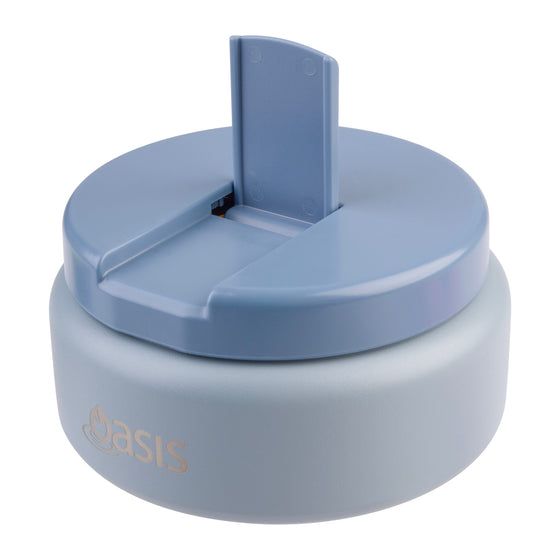 Oasis Insulated Food Flask 230ml Hazy Blue – Front View with Built-In Upright Spoon