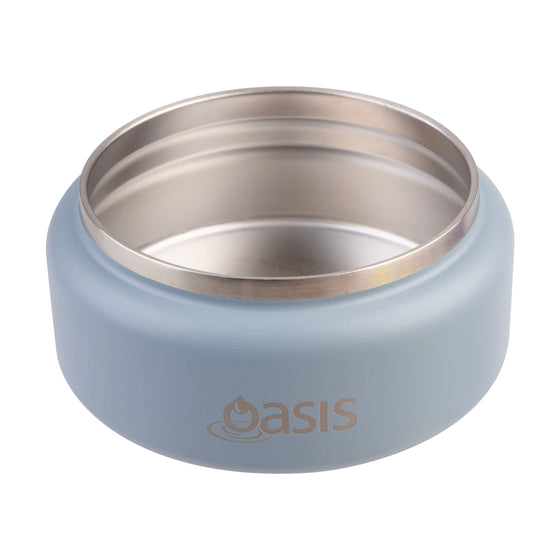 Oasis Insulated Food Flask 230ml blue open food jar showing wide stainless steel inner bowl.