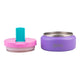 Oasis Insulated Food Flask 230ml purple open food jar with detached pink lid and turquoise upright spoon.
