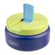 Oasis Insulated Food Flask 230ml navy jar with lime lid and light blue spoon standing upright.