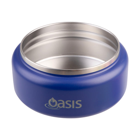 Oasis Insulated Food Flask 230ml deep blue open food jar with brushed stainless steel inner bowl.