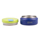 Oasis Insulated Food Flask 230ml navy blue open jar with stainless steel rim and lime lid placed beside it.