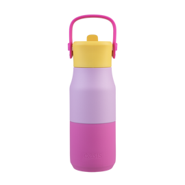 Oasis Insulated Jnr Drink Bottle 400ml bubblegum pink colour with a handle on a white background