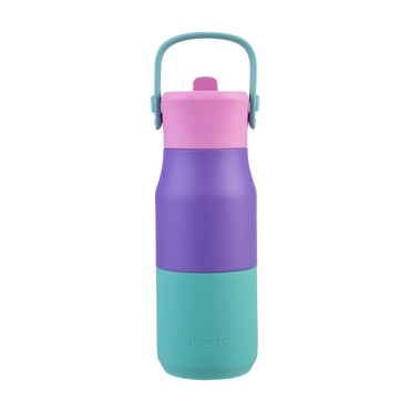 Oasis Insulated Jnr Drink Bottle 400ml mermaid purple colour with a handle on a white background