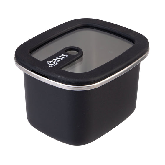 Oasis Microwave Safe Stainless Steel Rectangular Container 500ml Black- BentoBliss