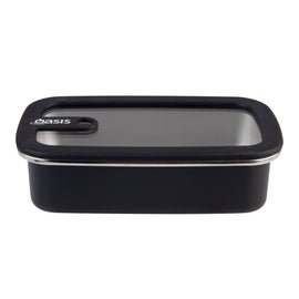 Oasis Microwave Safe Stainless Steel Rectangular Container 700ml Black- BentoBliss