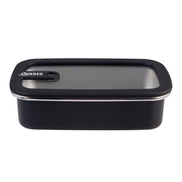 Oasis Microwave Safe Stainless Steel Rectangular Container 700ml Black- BentoBliss