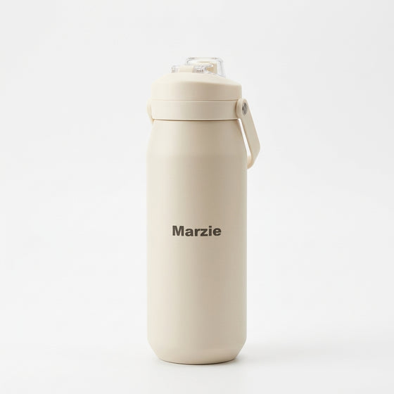 Oasis Ceramic Lined Stainless Steel Capri Drink Bottle 750ml cream personalised bottle with carry handle and clear cap.