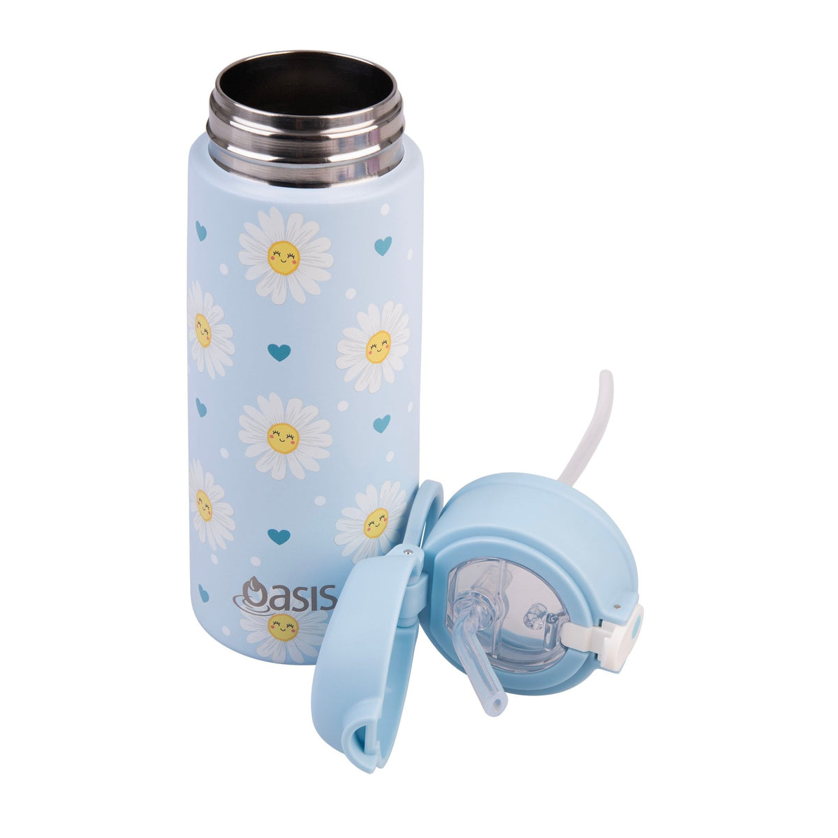 Oasis Stainless Steel Double Wall Insulated Kid's Drink Bottle W/Sipper Straw 550ML Daydream Daisies- BentoBliss