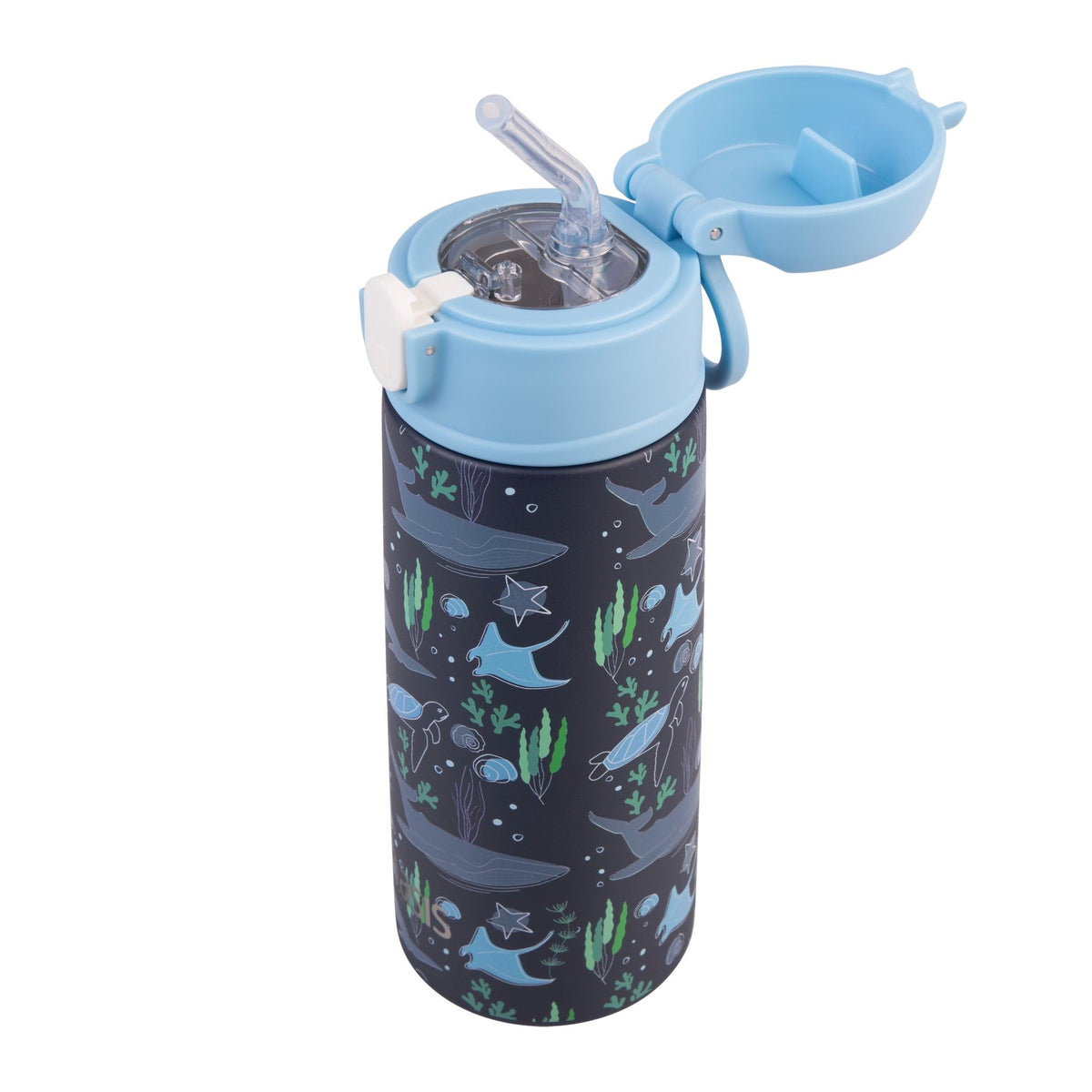 Oasis Stainless Steel Double Wall Insulated Kid's Drink Bottle W/Sipper Straw 550ML Ocean Friends- BentoBliss
