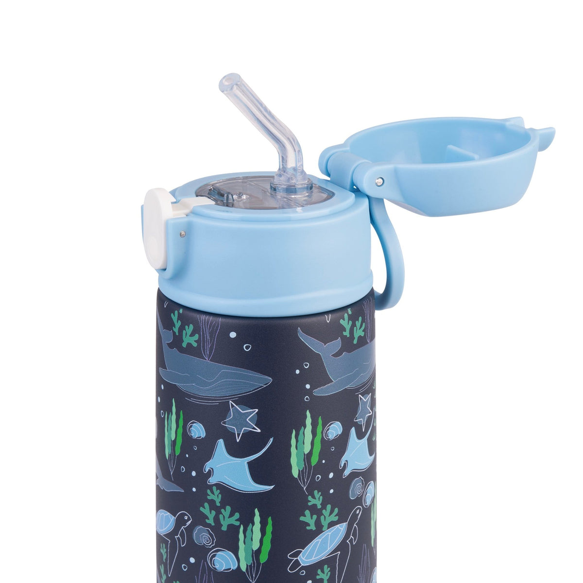 Oasis Stainless Steel Double Wall Insulated Kid's Drink Bottle W/Sipper Straw 550ML Ocean Friends- BentoBliss