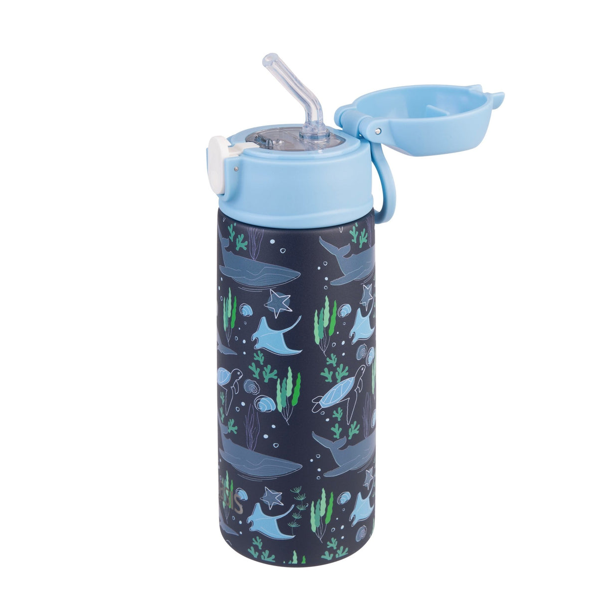 Oasis Stainless Steel Double Wall Insulated Kid's Drink Bottle W/Sipper Straw 550ML Ocean Friends- BentoBliss