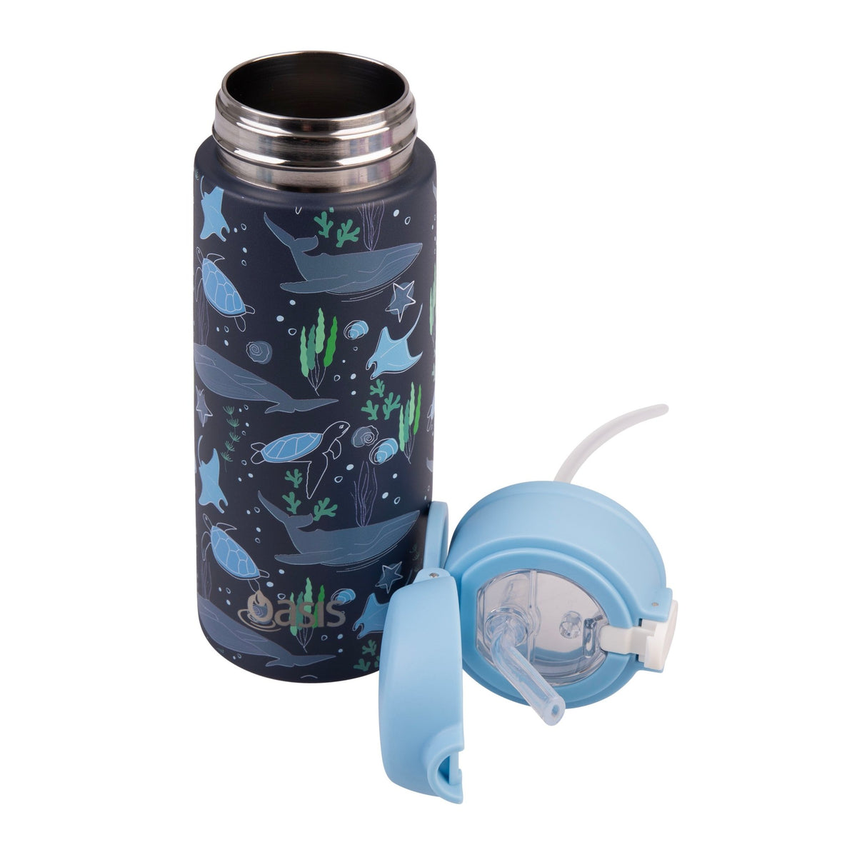 Oasis Stainless Steel Double Wall Insulated Kid's Drink Bottle W/Sipper Straw 550ML Ocean Friends- BentoBliss
