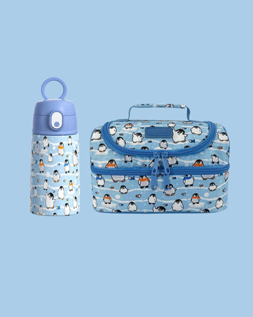 Sachi Insulated Double Decker Lunchbag and Drink Bottle - Happy Penguins - BentoBliss