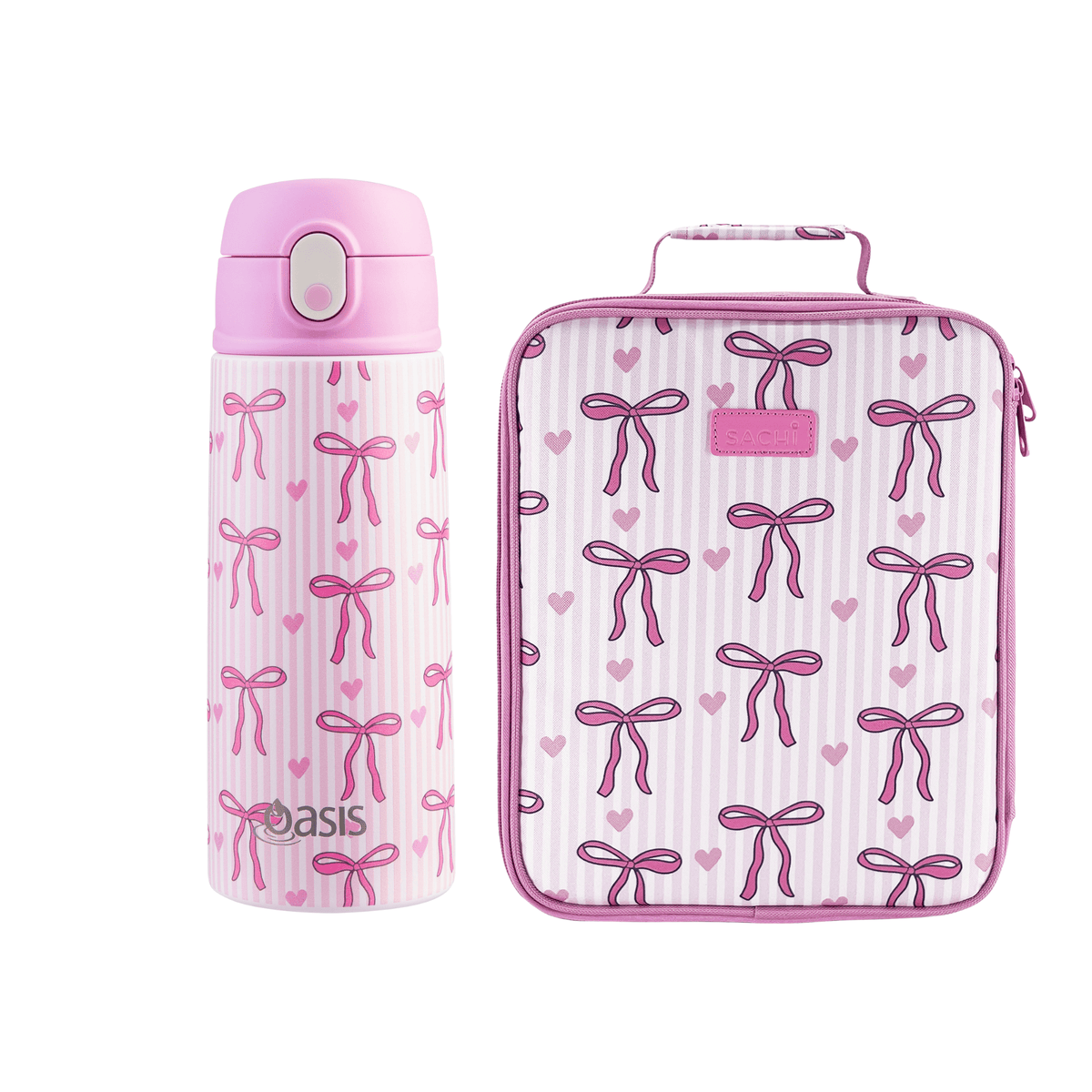 Sachi Insulated Lunch Bag XL & Bottle Bundle - Bows & Hearts - BentoBliss