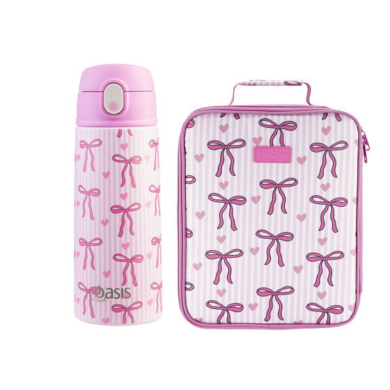 Sachi Insulated Lunch Bag XL & Bottle Bundle - Bows & Hearts