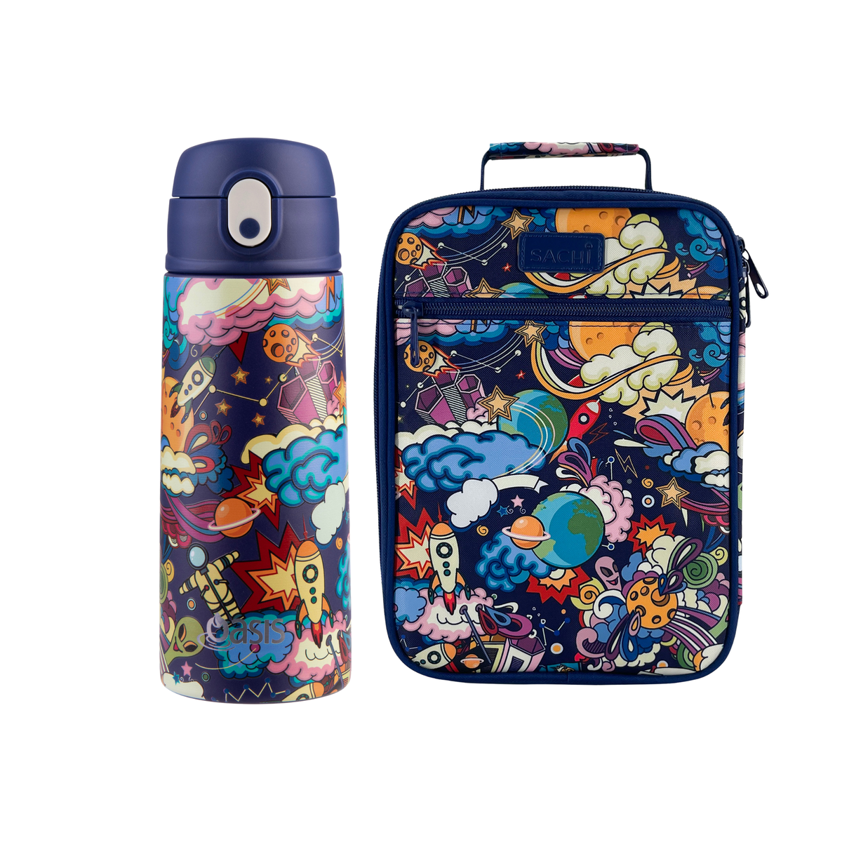 Sachi Insulated Lunch Bag & Bottle Bundle - Alien Adventures - BentoBliss
