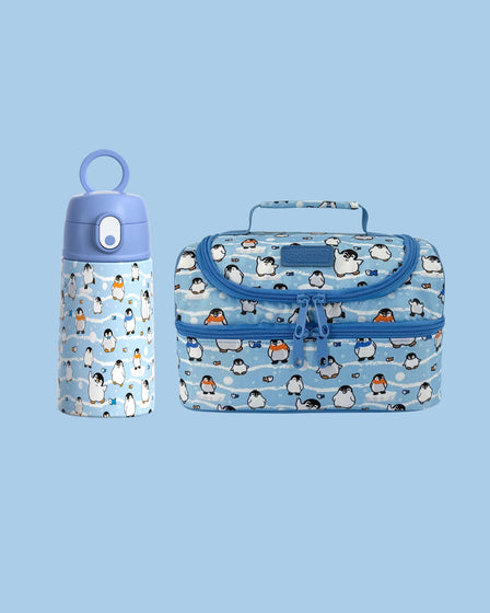 Sachi Insulated Double Decker Lunchbag and Drink Bottle - Happy Penguins