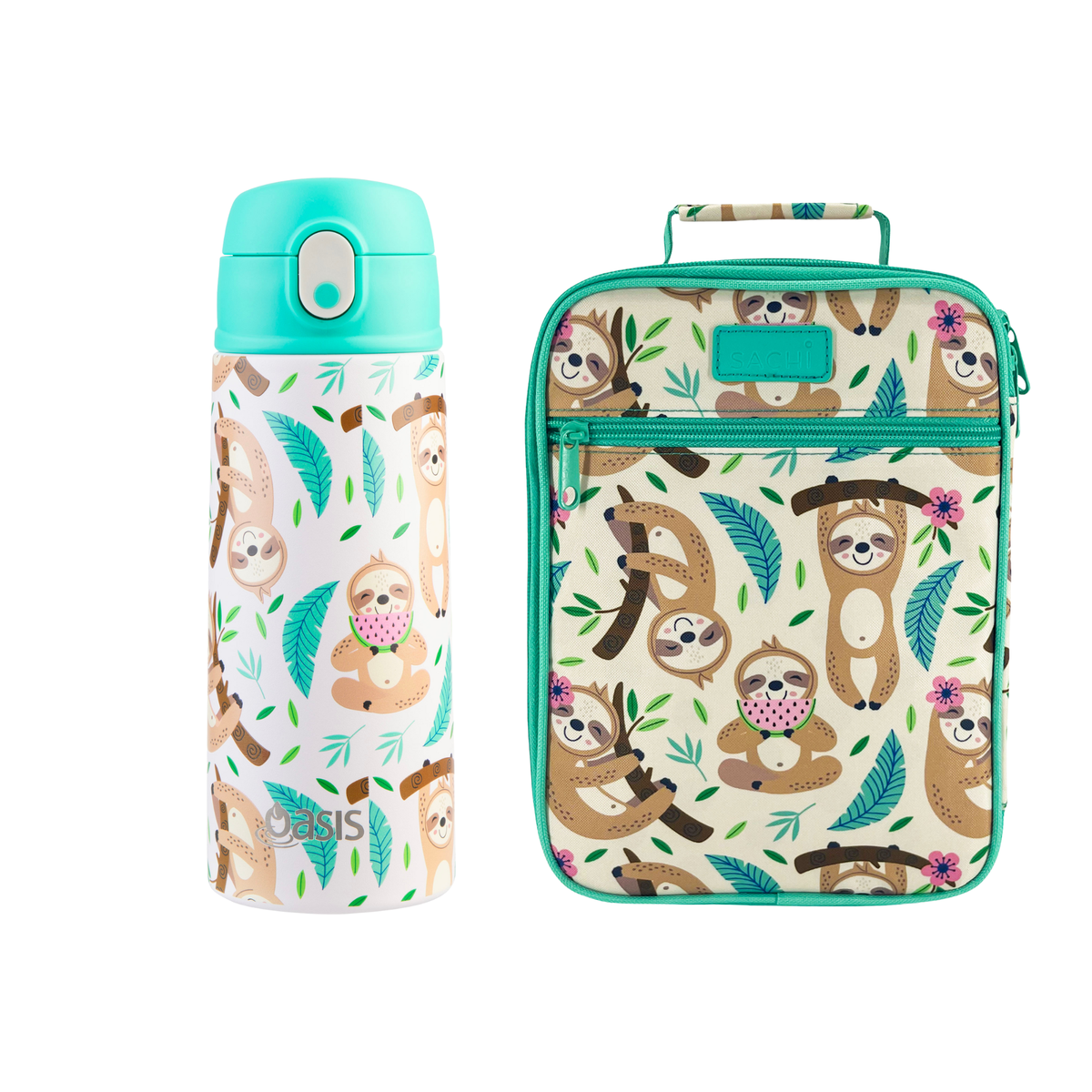 Sachi Insulated Lunch Bag & Bottle Bundle - Sleepy Sloths - BentoBliss