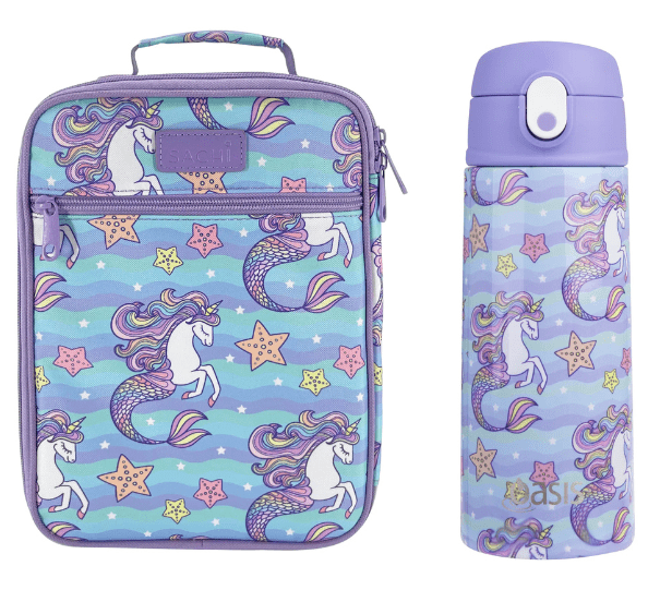Sachi Insulated Lunch Bag and Bottle Bundle - Mermaid Unicorn - BentoBliss
